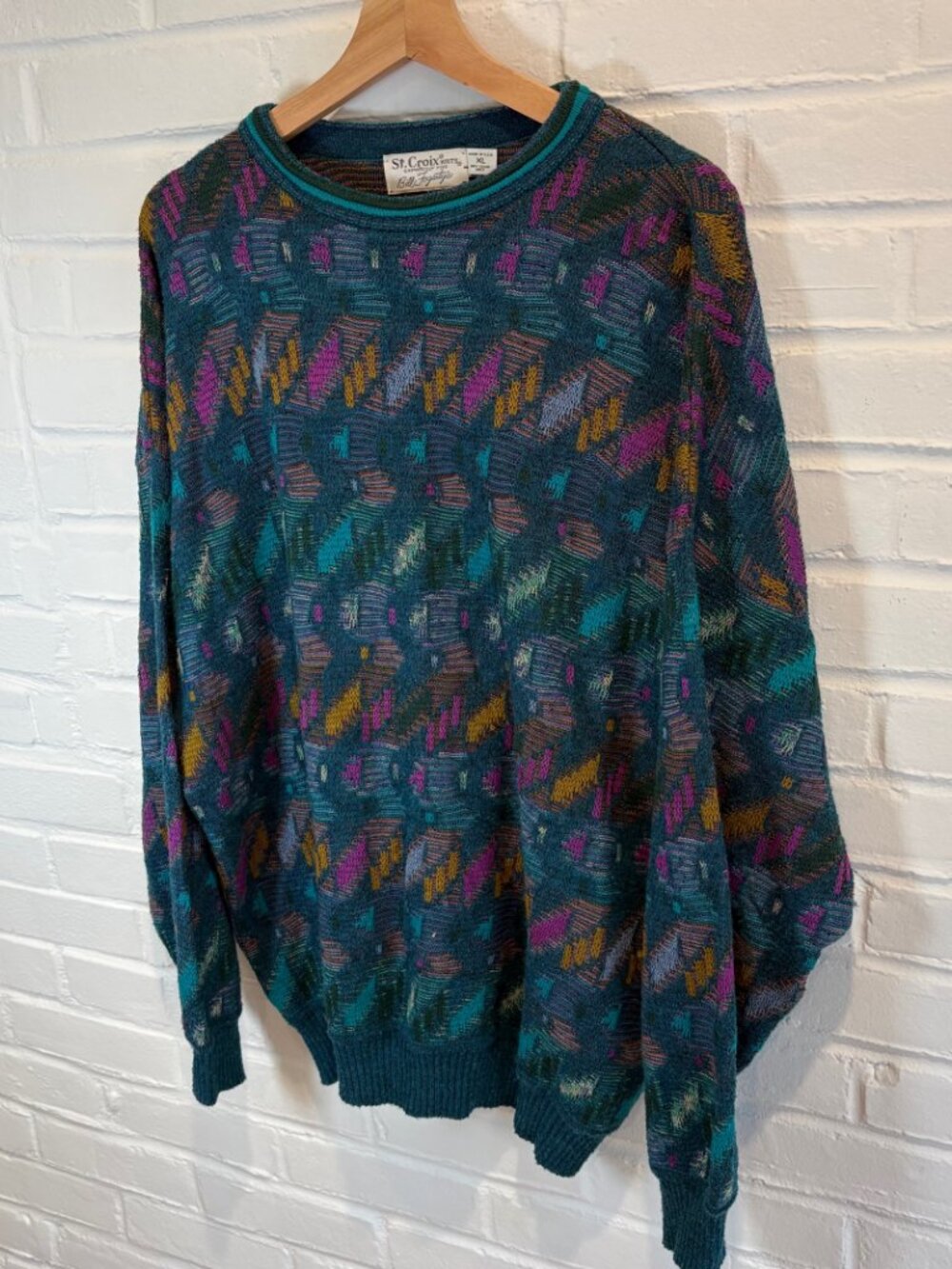 Vintage St. Croix Textured Sweater 3D Knit Cosby Biggie Men's XL - Picture 3 of 9
